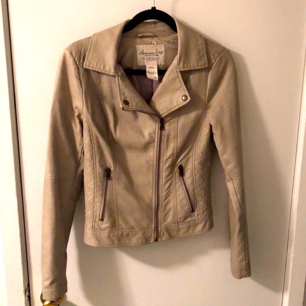 American Rag beige faux leather Moto jacket sz S